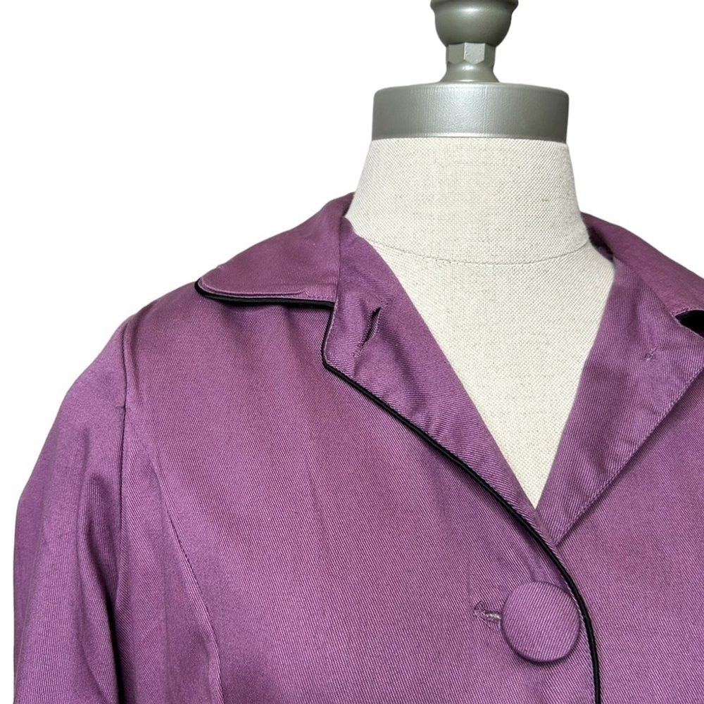 Angie Purple and Black Bow Collared Trench Coat Lightweight Long Sleeve Jacket - Picture 15 of 16